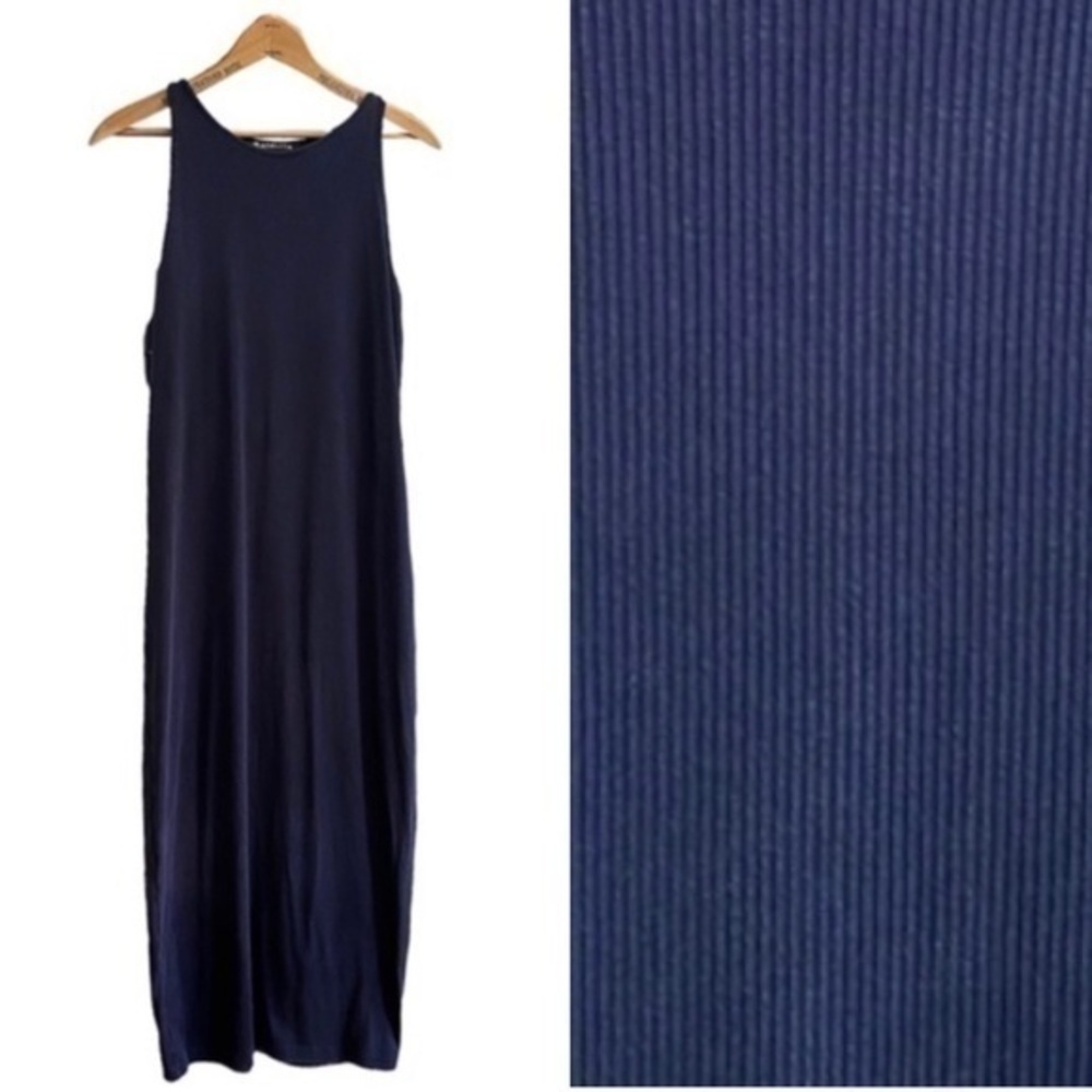 Athleta Navy Blue Vintage Wash Ribbed Sleeveless Midi Maxi Dress Medium